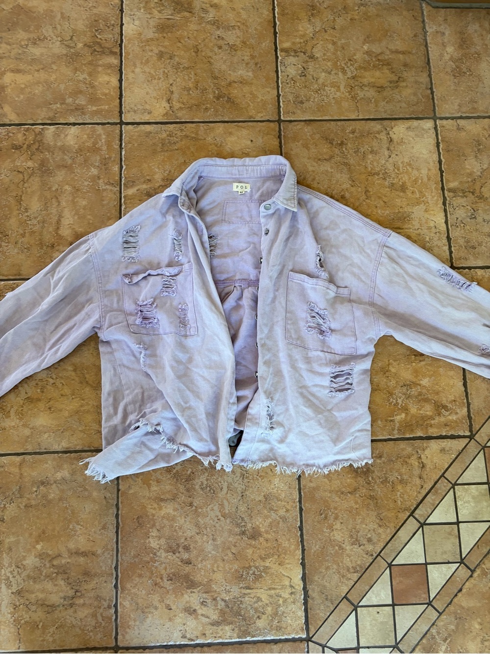 Pol Shacket Jacket Light Lavender Distressed Jean Jacket Size Medium Oversized